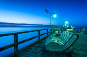 Göhren, Mecklenburg-West Pomerania, Germany, Europe, view to the pier in the dusk, Göhren, Mecklenburg-West Pomerania, Germany, Europe, view to the pier in the dusk,