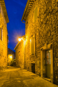 Montclus, Gard, France, old town of Montclus at dusk Montclus, Gard, France, old town of Montclus at dusk