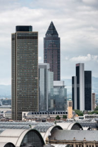 Frankfurt am Main, Hesse, Germany, Frankfurt skyline overlooking the central station, Messeturm, Tower 185. Frankfurt am Main, Hesse, Germany, Frankfurt skyline overlooking the central station, Messeturm, Tower 185.