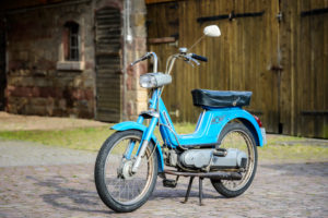 Michelstadt, Hessen, Germany. Vespa Boxer 2 moped by Piaggio & Co, year of construction 1974, 1.5 HP, 49 ccm. Michelstadt, Hessen, Germany. Vespa Boxer 2 moped by Piaggio & Co, year of construction 1974, 1.5 HP, 49 ccm.