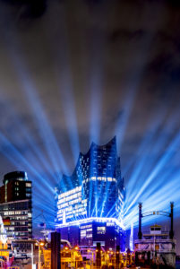 Light show of the opening of the Elbphilharmonie concert hall, Hafencity, Hamburg, Germany, Europe Light show of the opening of the Elbphilharmonie concert hall, Hafencity, Hamburg, Germany, Europe