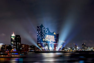 Light show of the opening of the Elbphilharmonie concert hall, Hafencity, Hamburg, Germany, Europe Light show of the opening of the Elbphilharmonie concert hall, Hafencity, Hamburg, Germany, Europe