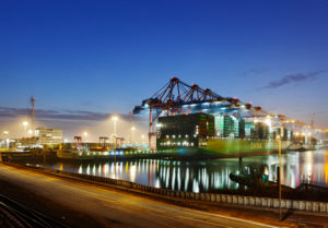 Container ship CSCL STAR Hong Kong,one of the largest container ships in the world,first start at the Eurokai Container Terminal,Hamburg,access ramps,loading of overseas shipping containers,Waltershof,Port of Hamburg,Hamburg,Germany,Europe Container ship CSCL STAR Hong Kong,one of the largest container ships in the world,first start at the Eurokai Container Terminal,Hamburg,access ramps,loading of overseas shipping containers,Waltershof,Port of Hamburg,Hamburg,Germany,Europe