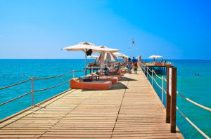 Turkey, footbridge and bath platform of Aska Lara Resort & spa hotel, royal Holiday Palace, Antalya Turkey, footbridge and bath platform of Aska Lara Resort & spa hotel, royal Holiday Palace, Antalya