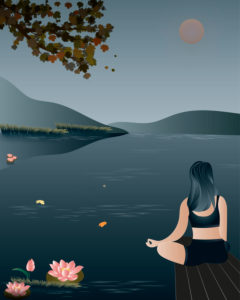 Yoga by the lake, vector, illustration Yoga by the lake, vector, illustration