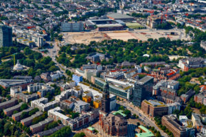 City overview with main church St. Michaelis, Hamburg, Germany City overview with main church St. Michaelis, Hamburg, Germany