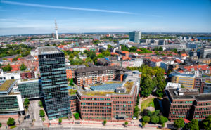 Panorama, Tower am Michel and television tower, Hamburg, Germany Panorama, Tower am Michel and television tower, Hamburg, Germany