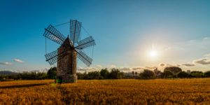 Spain, the Balearic Islands, Island of Mallorca, Montuiri, windmill, the suns, back light, field, light, sunshine, Spain, the Balearic Islands, Island of Mallorca, Montuiri, windmill, the suns, back light, field, light, sunshine,