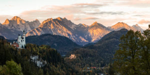Neuschwanstein Castle in the morning, lighted Alps, mountain range, Germany, Bavaria, Allgäu, Ostallgäu, Neuschwanstein Castle in the morning, lighted Alps, mountain range, Germany, Bavaria, Allgäu, Ostallgäu,