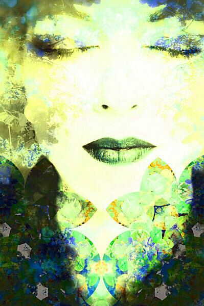 Portrait of a woman overlaid with blossoms