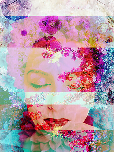Portrait of a woman overlaid with blossoms