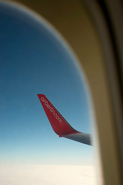 Bildagentur mauritius images Wing of an Air Berlin aircraft