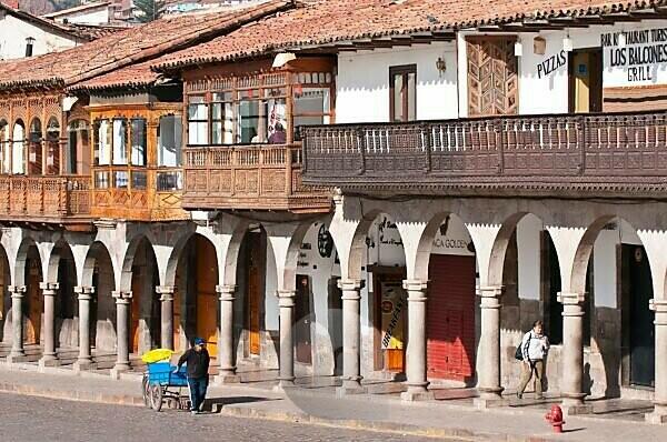 Balconies on historic building, Centro, Rio de Janeiro, Brazil, South  America