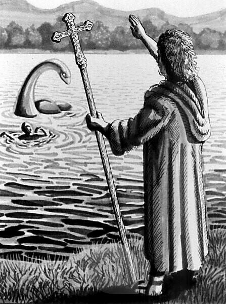 Bildagentur | mauritius images | St Columba Rebukes The Loch Ness Monster  After It Attacked A Man.