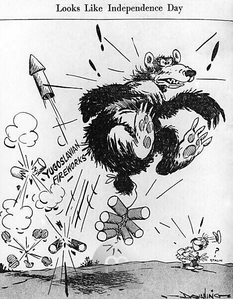 Bildagentur | mauritius images | Political Cartoon From 1948 Shows  Yugoslavia Kicking Out The Russian  Looks  War Communism,Yugoslavia  Says No To Russian Domination.