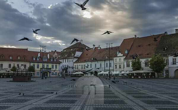 Sibiu, Transylvania, Romania Central Square At Sunset