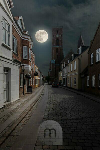 Denmark, Jutland, Ribe (oldest city of Denmark), street scene in the old town. Denmark, Jutland, Ribe (oldest city of Denmark), street scene in the old town.