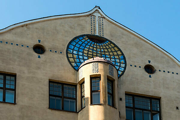 Helsinki, Art Nouveau architecture in the Eira district, Kointähti House, Pietarinkatu, detail