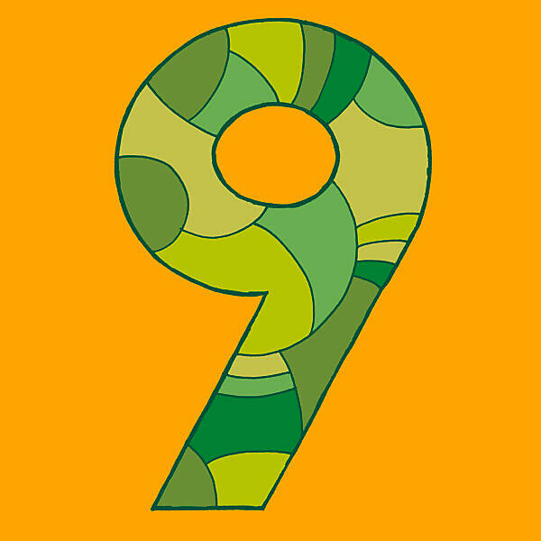 Bildagentur Mauritius Images Numeral 9 Drawn As A Vector Illustration In Greenish Hues On A Yellow Background In Pop Art Style