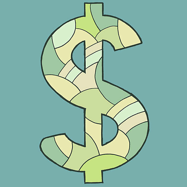 Bildagentur Mauritius Images Dollar Sign Drawn As A Vector Illustration In Greenish Shades On A Bluish Gray Background In Pop Art Style