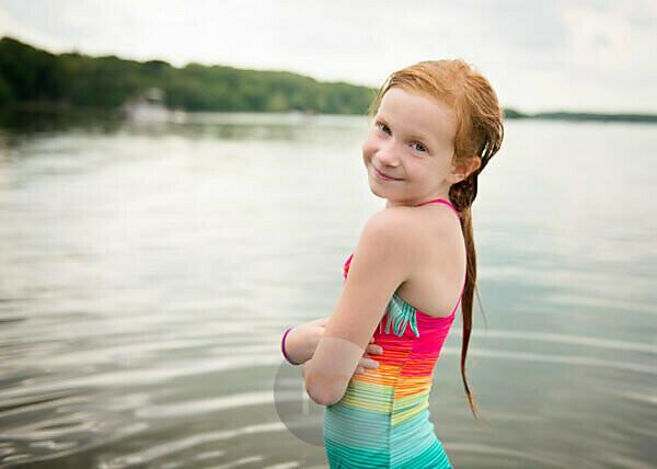 Two Happy Tween Girls In Swimsuits Outdoors. Photograph by Cavan Images -  Fine Art America